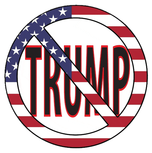 No Trump sign in red, white, and blue