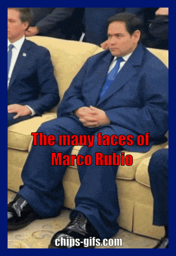  Marco Rubio sitting in the same position on the couch in the Oval Office in a bunch of different costumes