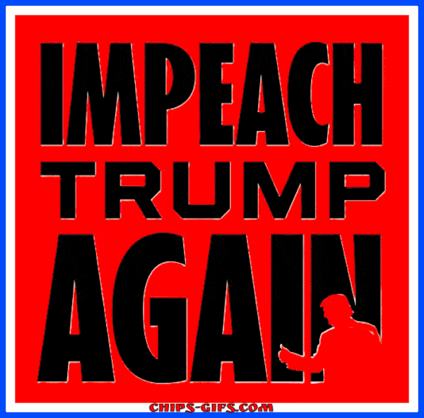 bold political text displayed over a rapidly flashing multicolor background with each color shifting in a looping animation That says 'impeach Trump again'