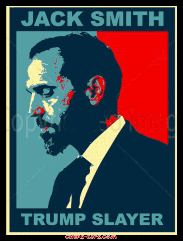  animated Images of Jack Smith With big bold type underneath saying 'Jack Smith' and 'Trump Slayer'