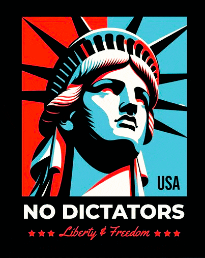  No dictators sign with the statue of liberty crying