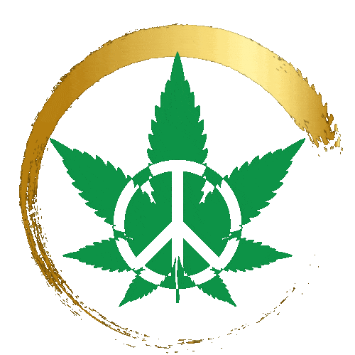 A marijuana Leaf with a peace sign in the center Spins around