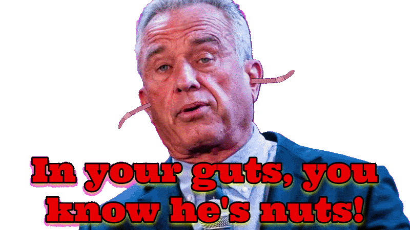 Images of RFK Jr. With bold type that says 'in your guts you know he's nuts' On a transparent background