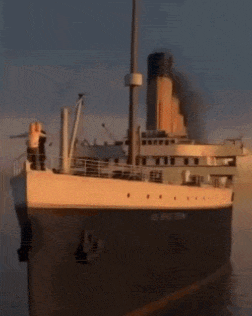 A scene Of Trump and Epstein standing on the front of the Titanic changes to a Epstein drawing Trump and then at last Trump floating on a block ofice as Epstein sinks