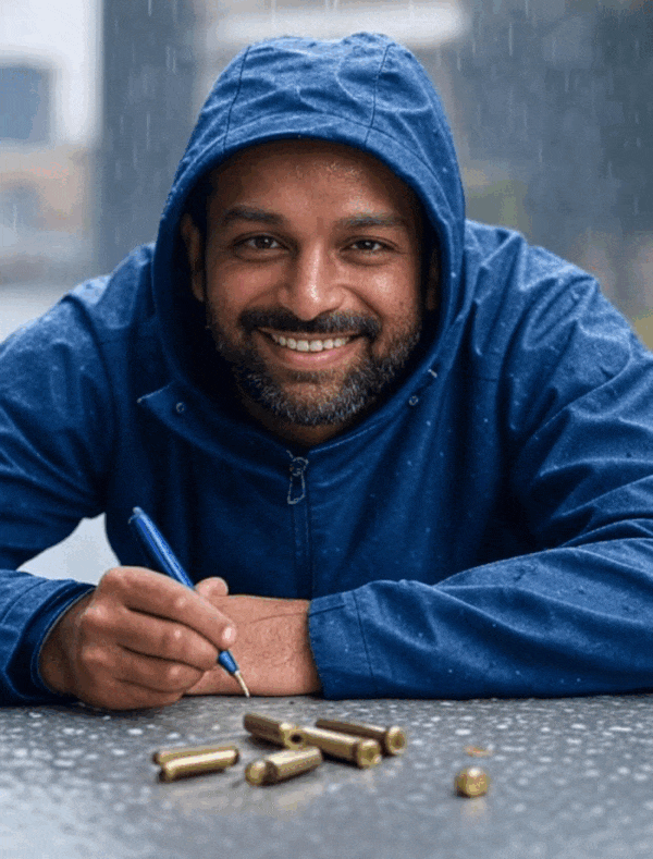 Kash Patel engraving some bullet casings