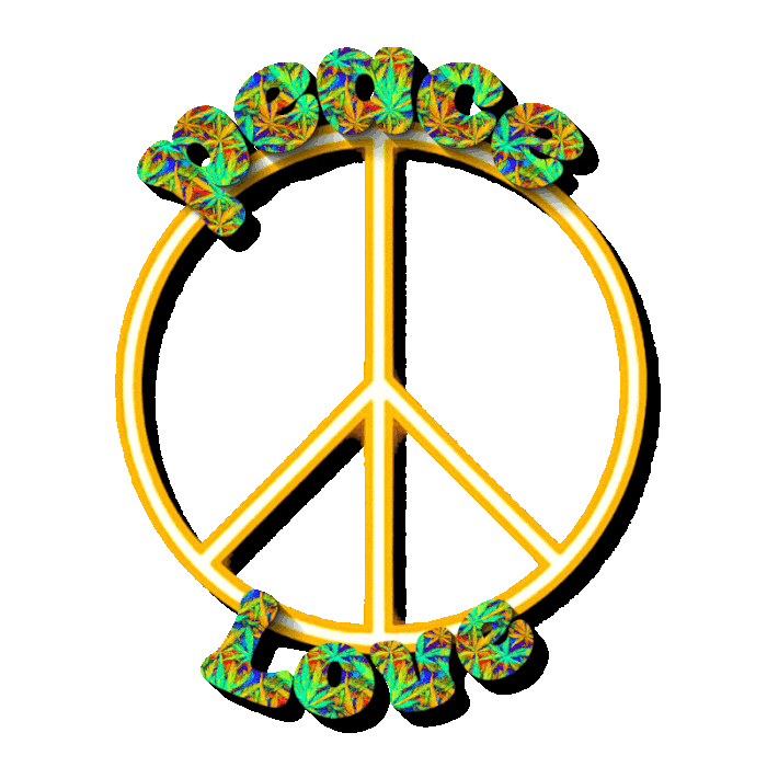 peace sign with peace and love in weedy letters